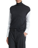 Turtleneck Long-Sleeve Combo Top, Onyx