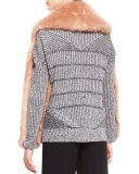 Faux-Fur Mixed-Media Cardigan, Desert