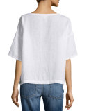 Short-Sleeve Linen Boxy Top, Petite