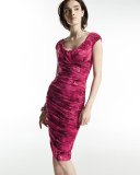 Cap-Sleeve Ruched Rose-Print Dress 