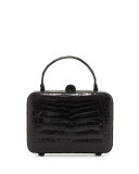 Crocodile Top-Handle Box Bag, Black Shiny