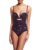 Plunge-Neck Floral-Print One-Piece Swimsuit