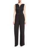 Eve Sleeveless Deep-V Jumpsuit, Black