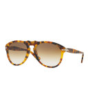 PO649S Aviator Sunglasses, Spotted Havana/Brown