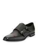 Saffiano Leather Double-Monk Shoe, Black