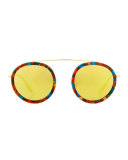 Conti Mirrored Round Aviator Sunglasses, Yellow