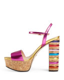 Claudie Metallic Cork Platform Sandal, Fuchsia/Gold