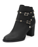 Rockstud Leather Chunky-Heel Boot, Nero 