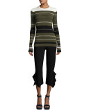 Ruffle-Trim Cropped Ponte Pants, Black