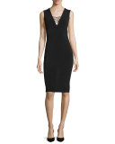Asha Lace-Front Sheath Dress, Black
