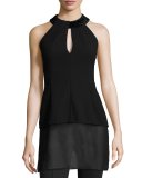Embellished Halter-Neck Top, Black