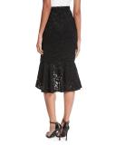 Marcello Ruffle-Front Lace Midi Skirt, Black