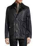Waxed Cotton-Linen Jacket w/Detachable Warmer