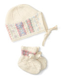 Intarsia Hat & Bootie Set, Cream, Size Newborn-9 Months