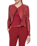 Asymmetric Cropped Leather Jacket, Miracle Berry
