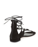 Tieup Suede Flat Gladiator Sandal, Black