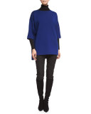 Side-Button Half-Sleeve Tunic, Prussian Blue