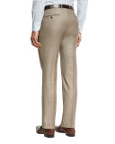 Sharkskin Wool Flat-Front Trousers, Tan