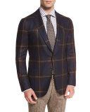Exploded Windowpane Two-Button Sport Coat, Brown