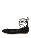 Jenessa Suede Lace-Up Ballerina Flat, Black