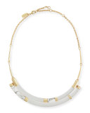 Colorblock Crescent Howlite Bib Necklace, Silver