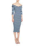 Socorro Striped Off-the-Shoulder Dress, Blue