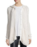 Hooded Oversize Button-Front Cardigan Sweater, Cream