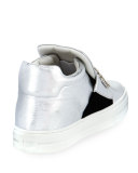 Strass-Buckle High-Top Sneaker, Silver