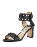 Veto Studded Leather 65mm Sandal, Black/Silver