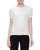 Short-Sleeve Pleated-Front Top, Off White