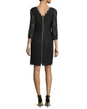 Zarita 3/4-Sleeve Lace Sheath Dress, Black