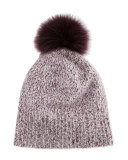 Marled Cashmere Pompom Beanie Hat, Plum