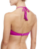 Wrap-Front Bandeau Swim Top, Fuchsia