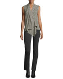 Fleck-Print Sleeveless Georgette Top, Black/Chamois
