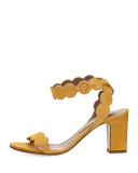 Cloud Suede Ankle-Wrap 75mm Sandal, Sunflower/Gold