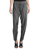 Shirred Drawstring Harem Pants, Charcoal Heather