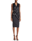 Sleeveless Embellished Draped Top, Black