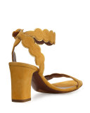 Cloud Suede Ankle-Wrap 75mm Sandal, Sunflower/Gold