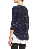 Dana Tweed 3/4 Sleeve Jacket, Prussian Blue/Multi