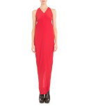 Sleeveless V-Neck Column Gown, Red