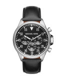 45mm Gage Leather Strap Watch, Black