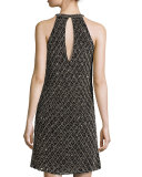 Sleeveless Beaded Keyhole Cocktail Dress, Silver/Black