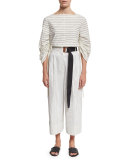 Cecil Striped Culottes with D-Ring Belt, White