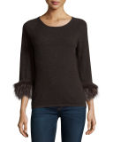 Cashmere Boatneck Sweater w/ Fox Fur Cuffs