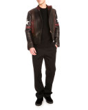 Leather-Patch Studded Crewneck Sweater, Black