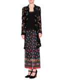 Floral Chinoiserie Cropped Pants, Black/Multi