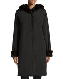 Hooded Faux-Fur-Trim Jacket, Black/Brown