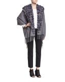 Cashmere Wrap w/ Fur Pompoms, Gray