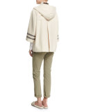 Hooded Coat W/Monili-Striped Sleeves, Butter