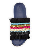 Isle Beaded Fringe Flat Slide Sandal, Black
